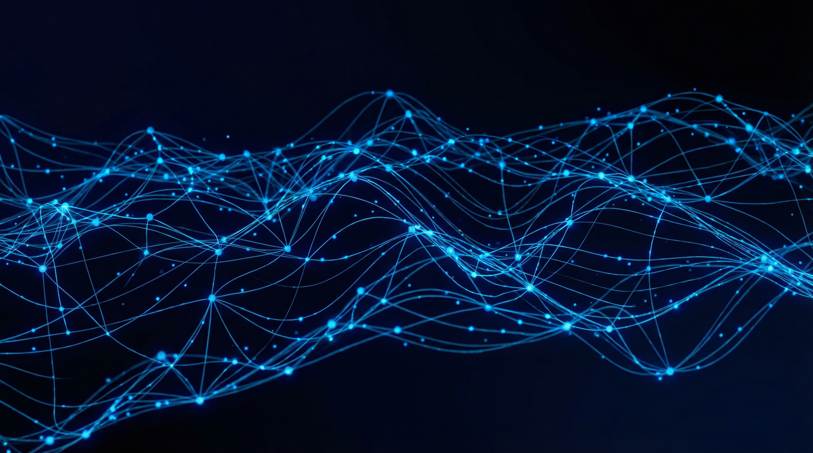 Abstract data visualization with flowing blue nodes representing AI-powered data publishing